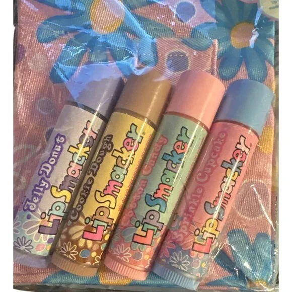 Vintage Lip Smackers Back-To-School Book Cover Set w/4 Bubble Font Lip Balms HTF